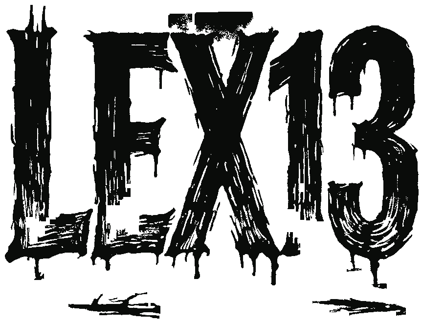 LEX13 wordmark in black ink on cream